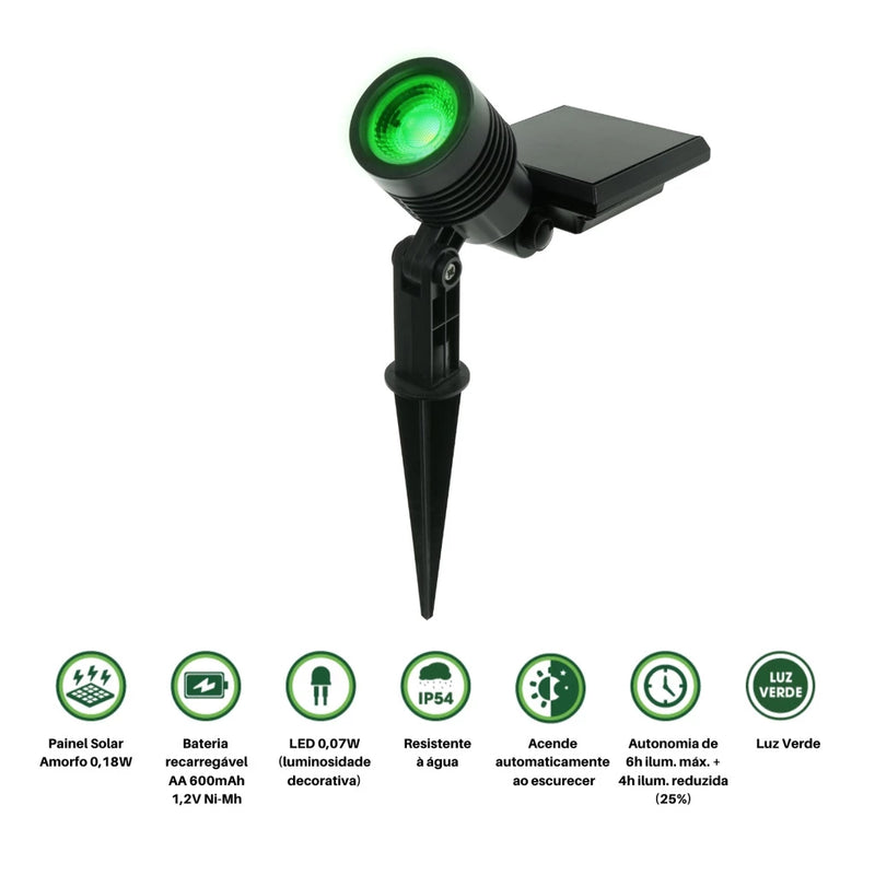 Espeto Refletor Led Spot Solar Externo Jardim Pro 10LM Verde