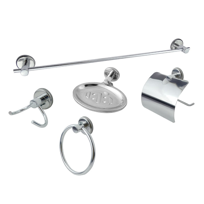 Kit Acessórios 5 Peças Metal Para Banheiro Aço Inox