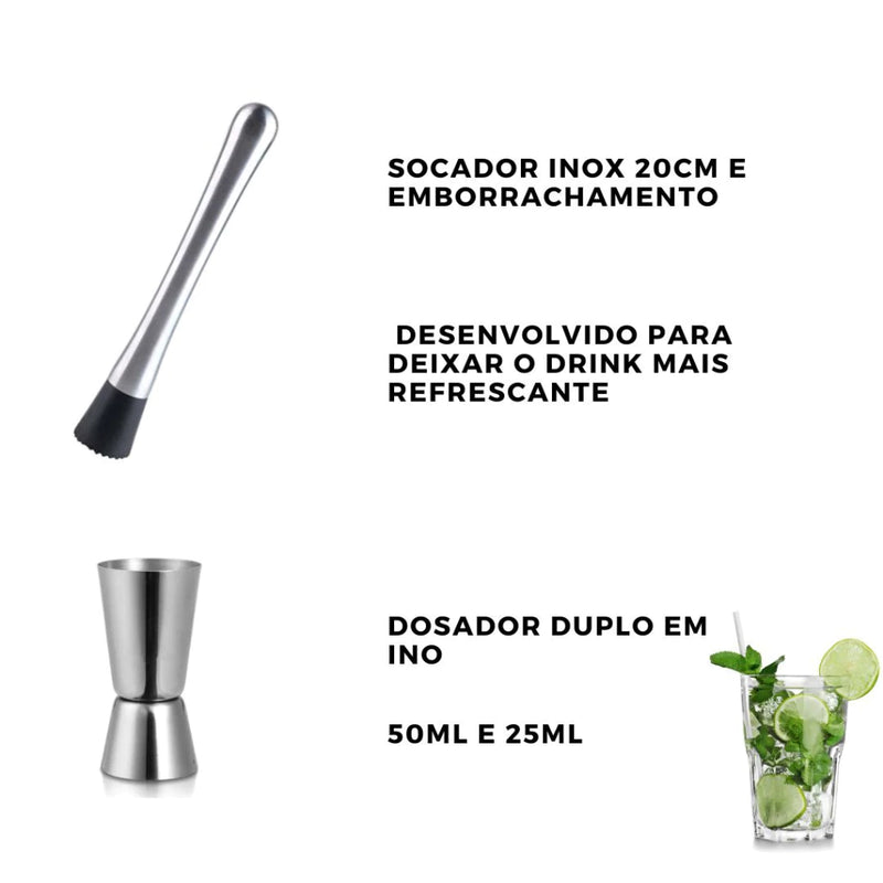 Kit Barman Caipirinha em Inox Completo Coqueteleira