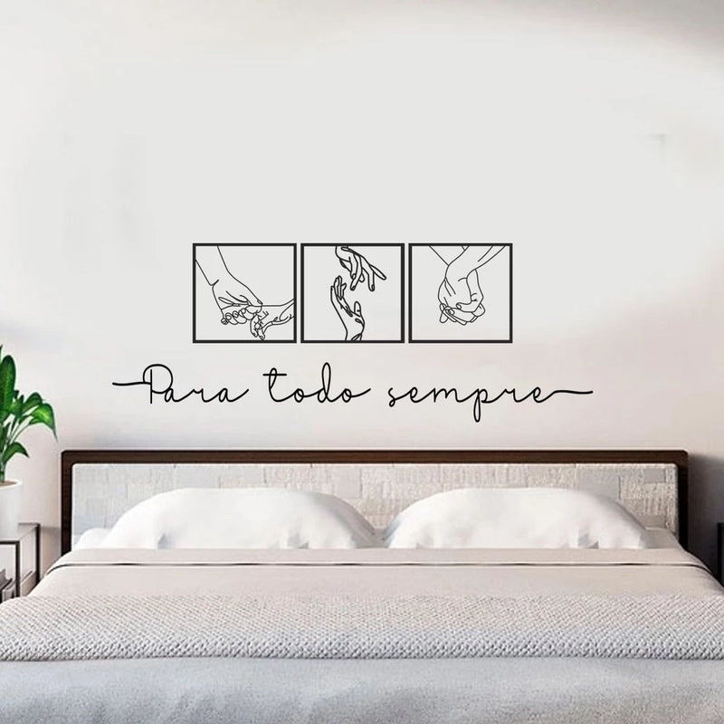 Kit 3 Quadros Casal Minimalista Mãos + Frase de parede para todo sempre Mdf